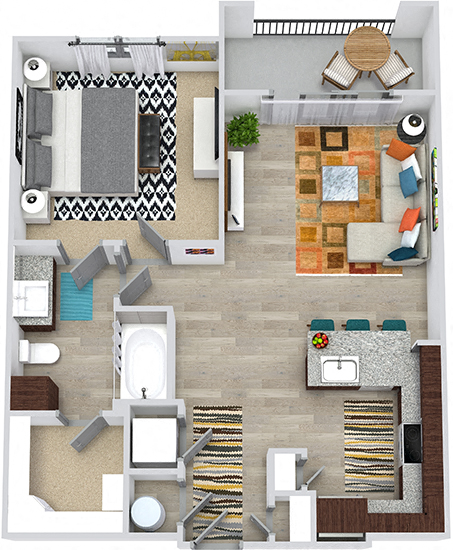 Floor plan for 1 bed, 1 bath, 746 sqft